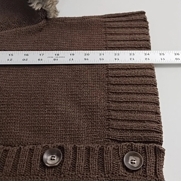 Daisy Fuentes Brown Button-up 3/4 Sleeve Faux Fur Trimmed Cardigan Jacket - Picture 7 of 17